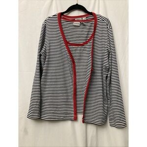 Chico's Black & White w/Red Trim Matching Tank Top & Cardigan Set - SZ 3 (XL/16)